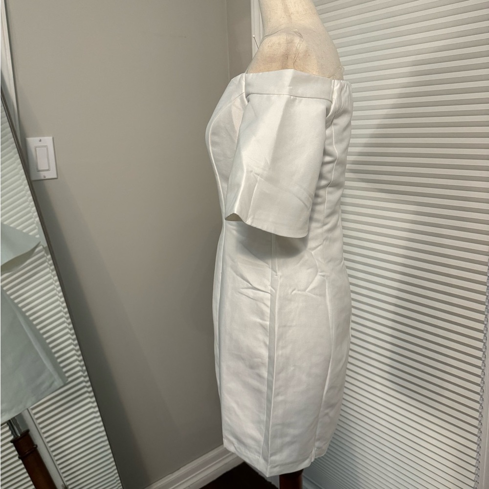 Do+Be | White Satin Off Shoulder Midi Dress | S - Picture 4 of 13